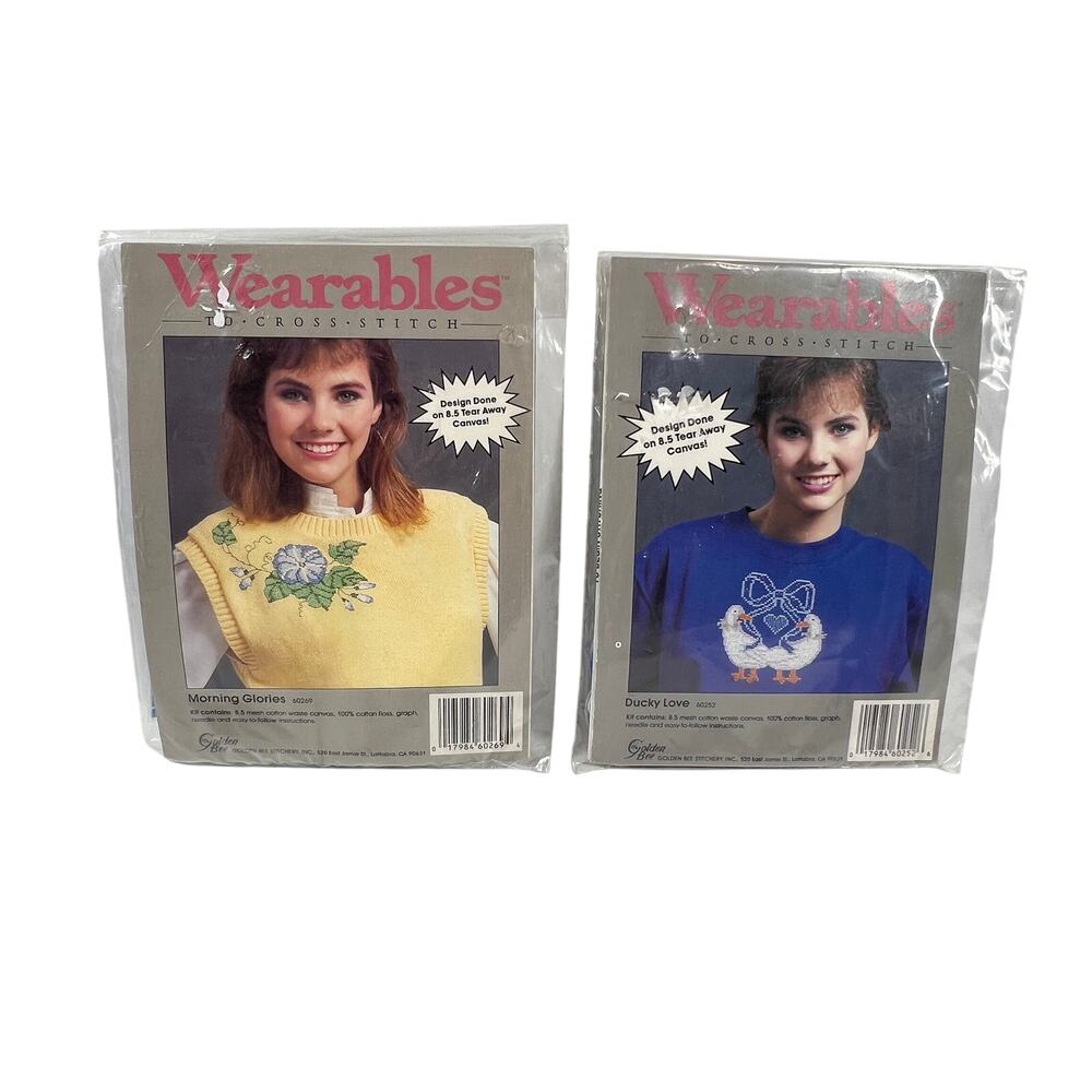 WEARABLES Vintage Cross Stitch Kit Set of 2 Morning Glories Ducky Love NEW